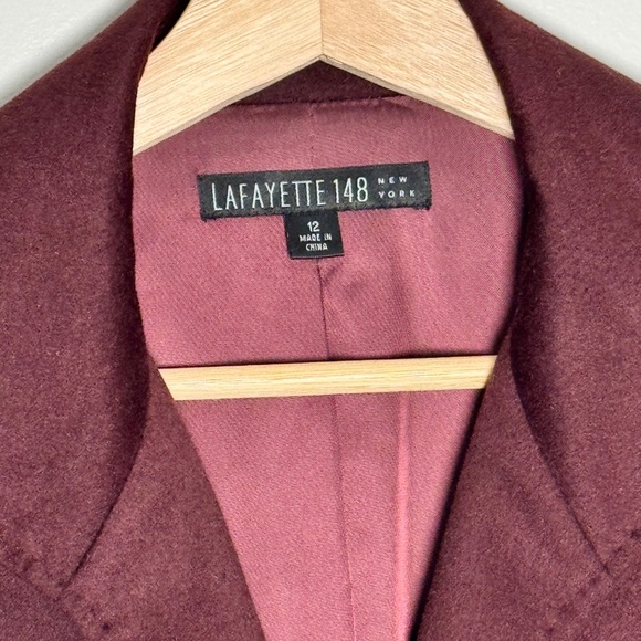 Lafayette 148 Notched Lapel Single-Breasted Bordeaux Wool Angora Blazer Sz 12 - Picture 2 of 10